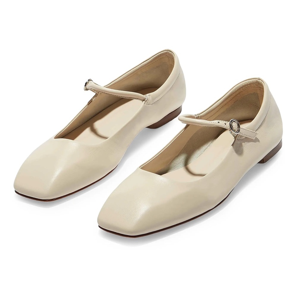 Aeyde Uma Leather Mary-Jane Flats in Creamy Napa